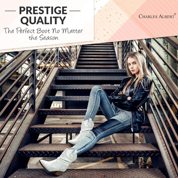 White Mid-Calf Slouchy White Cowboy Boots - Picture 6 of 14